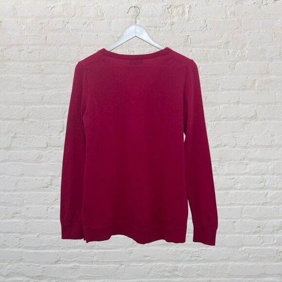 Banana Republic Sweater L 100% Merino Wool V-Neck Long Sleeve Pink Magenta - Picture 3 of 14